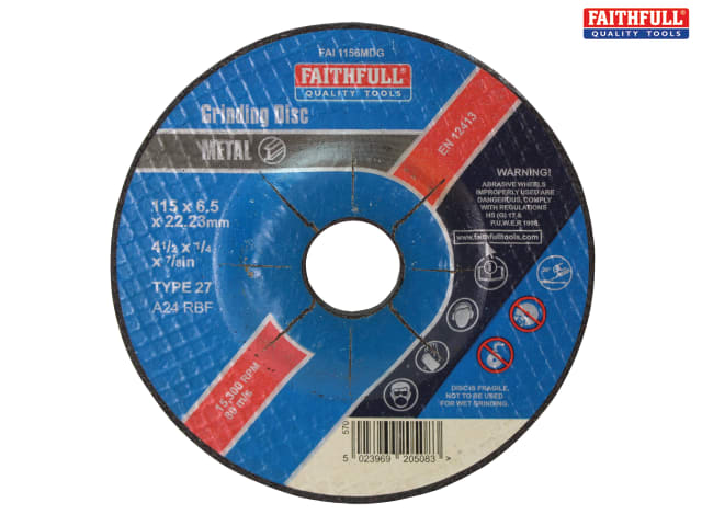 Depressed Centre Metal Grinding Disc 4.5" (115mm) x 6.5 x 22.23mm